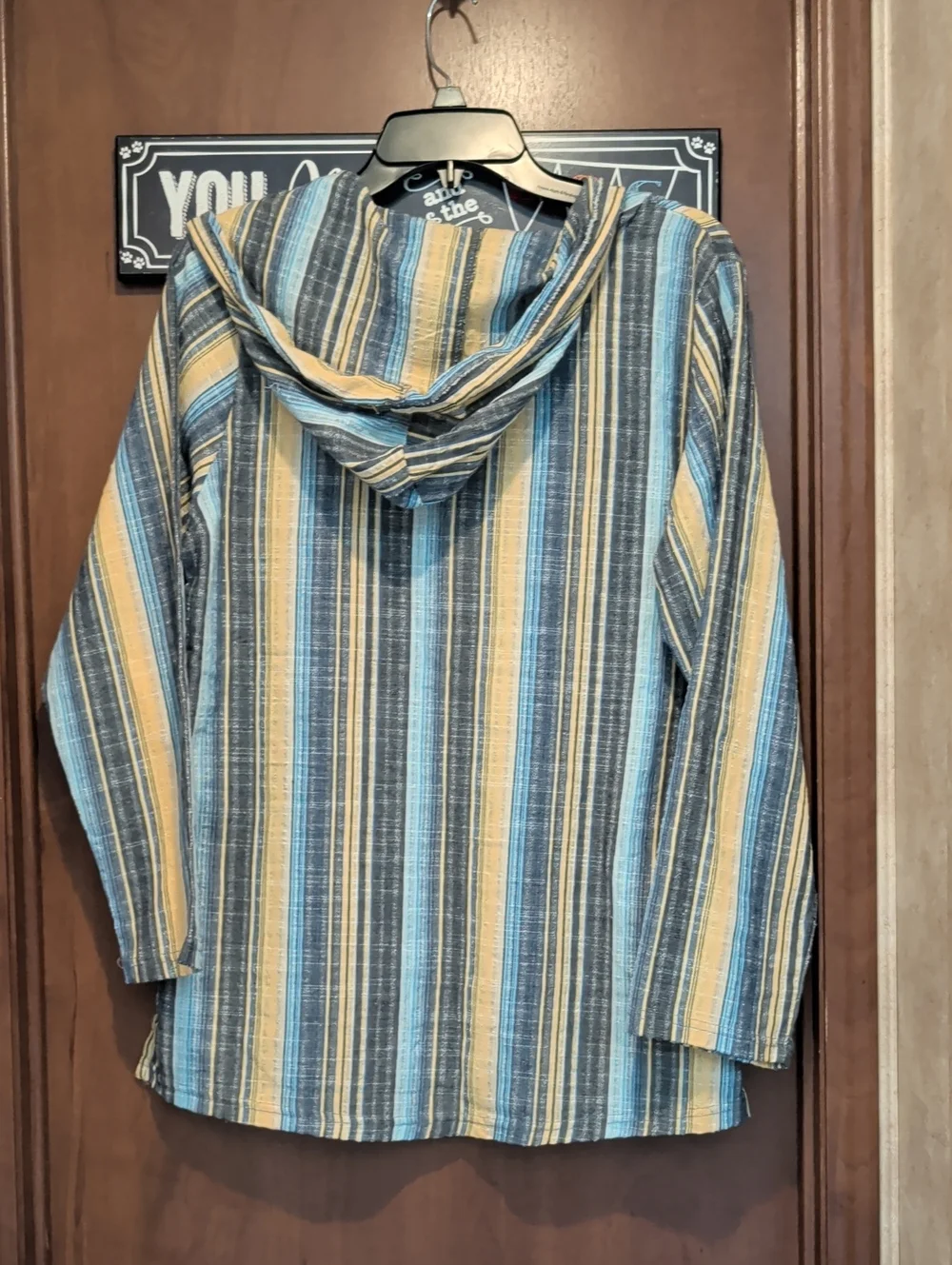 Atelier BLB Striped Hooded Swim Coverup Set in Blue and Yellow Cotton
